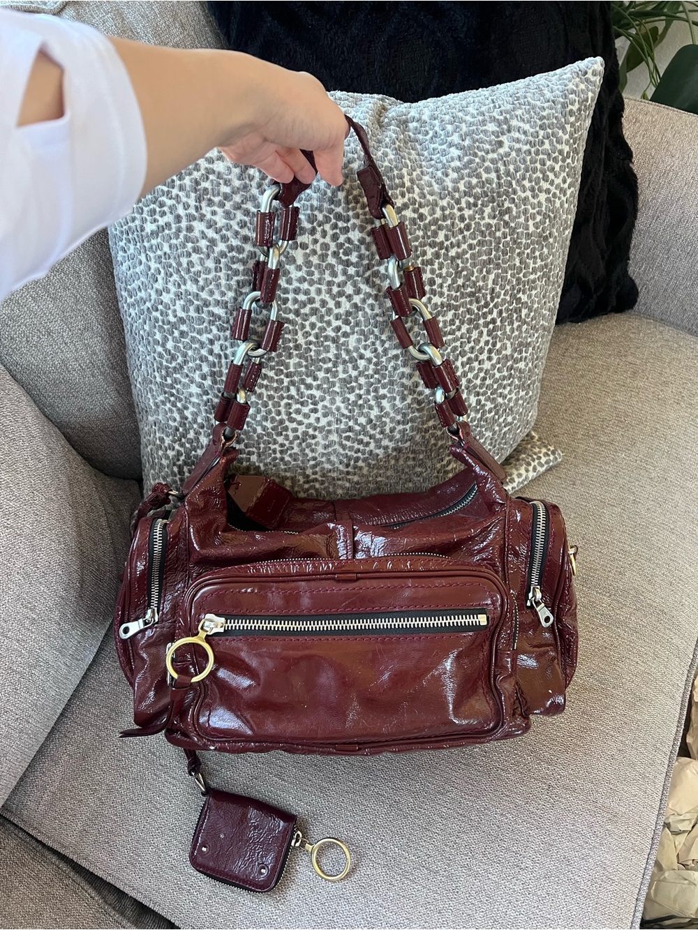 Chloé Patent Betty Burgundy Red Leather Phoebe Philo Chain Link Shoulder Bag